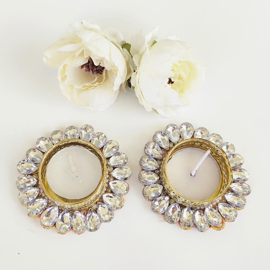 Crystal T lights Pair