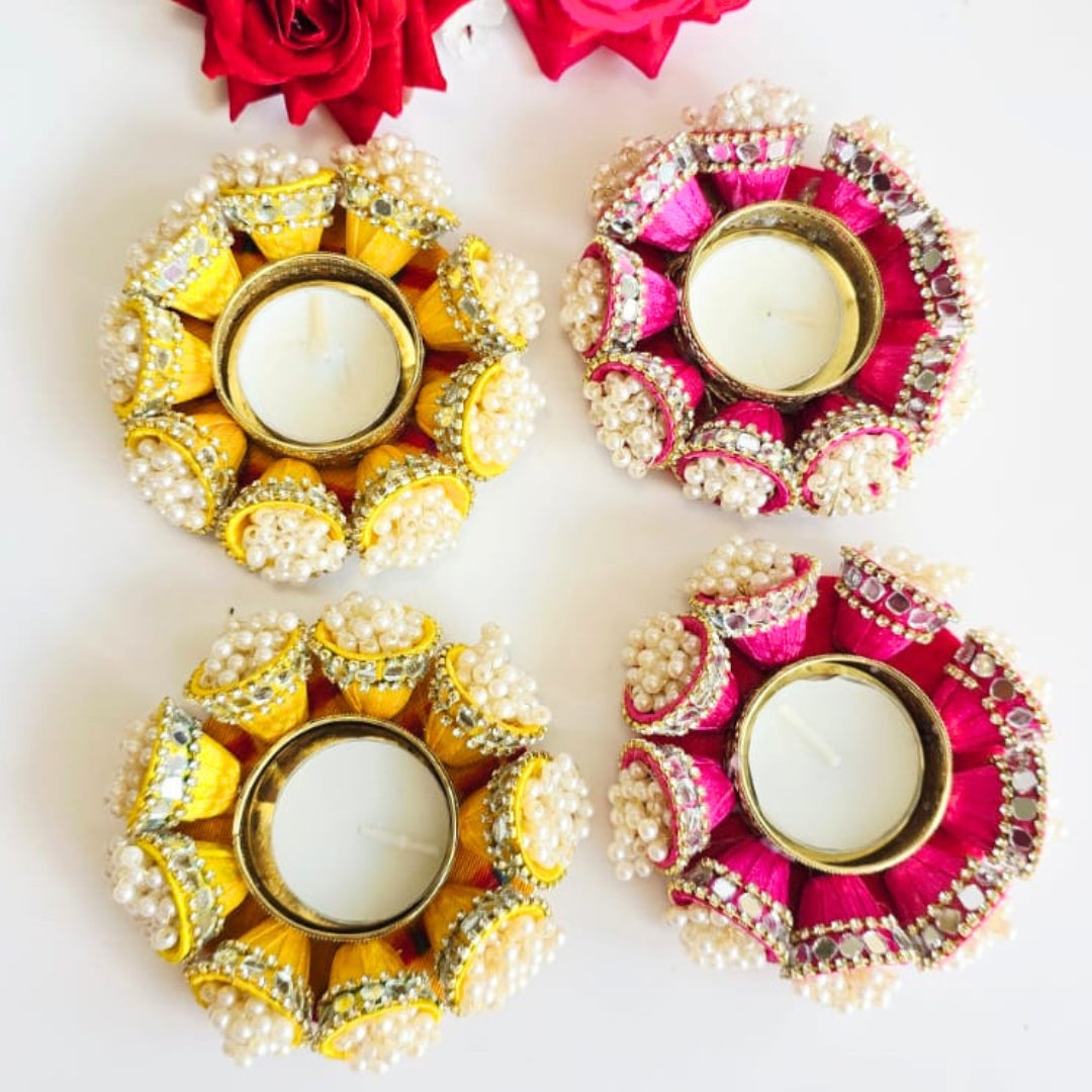 Cone with beads T lights Pair