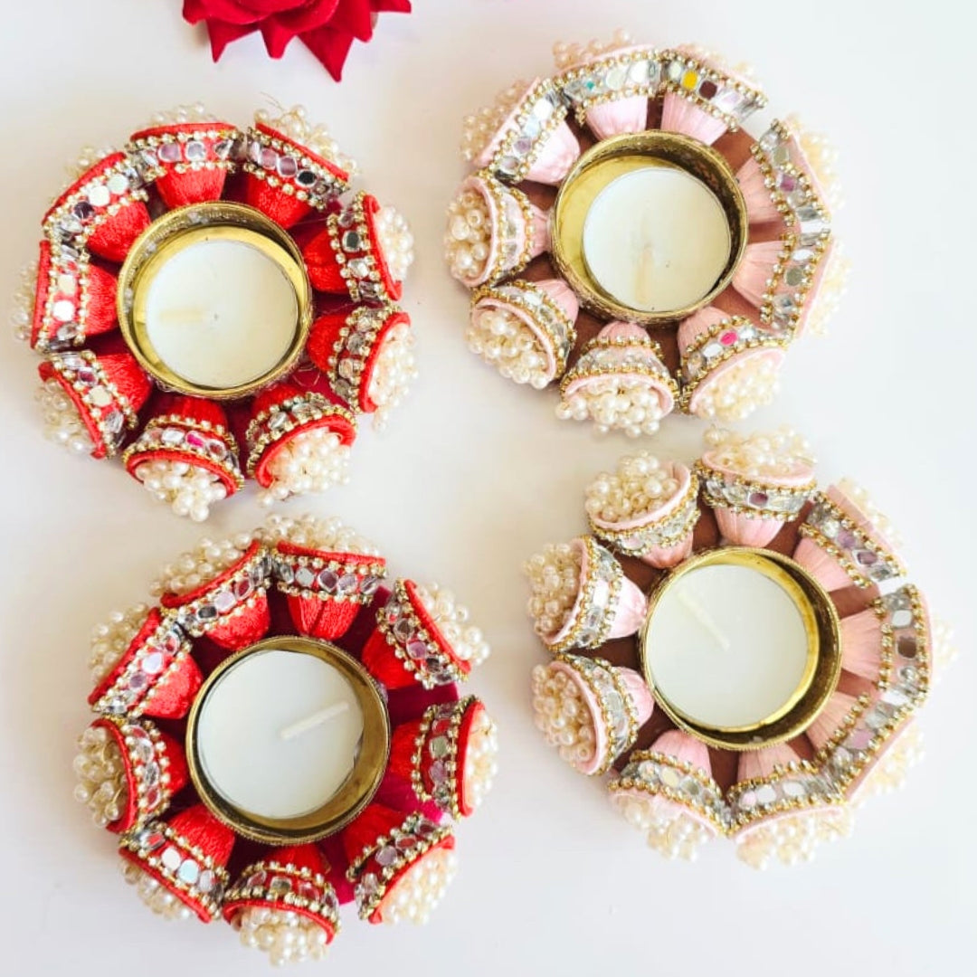 Cone with beads T lights Pair
