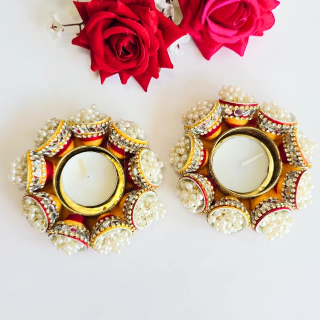 Cone with beads T lights Pair