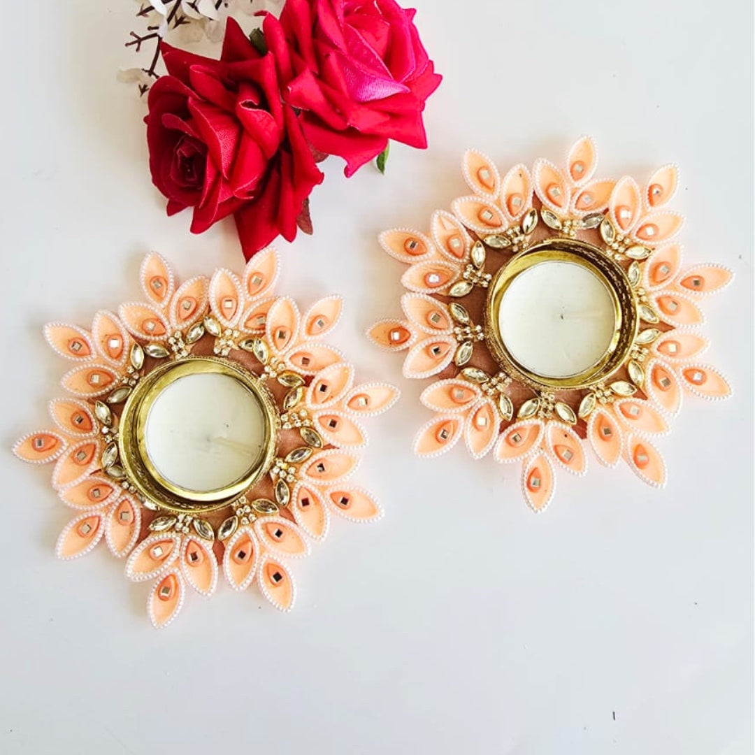 Mirror Leaves T Lights Pair