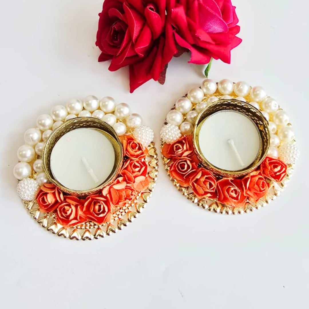 Beads & Roses T lights Pair