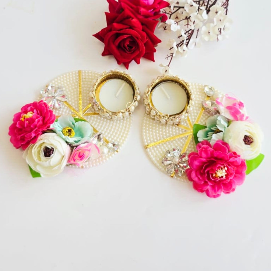 Flower & Beads T Light Pair