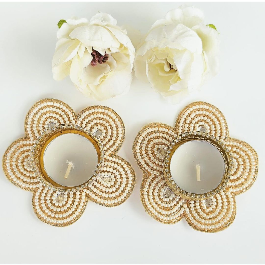 Beads Flower T lights Pair