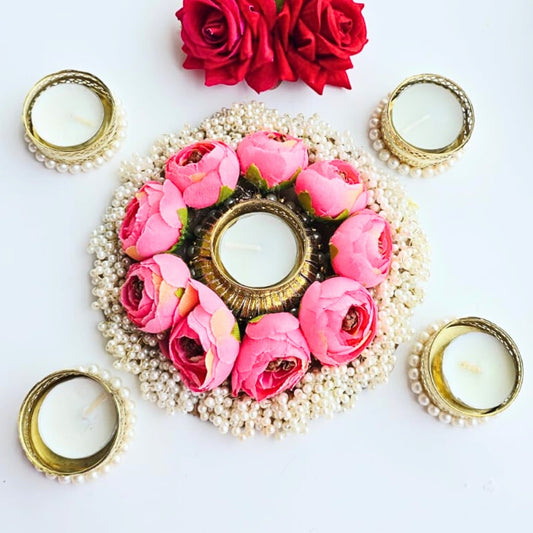 Peony with beads rangoli set