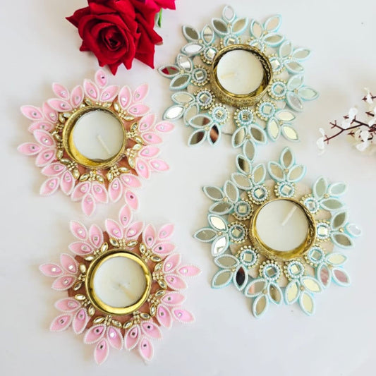 Mirror Leaves T Lights Pair